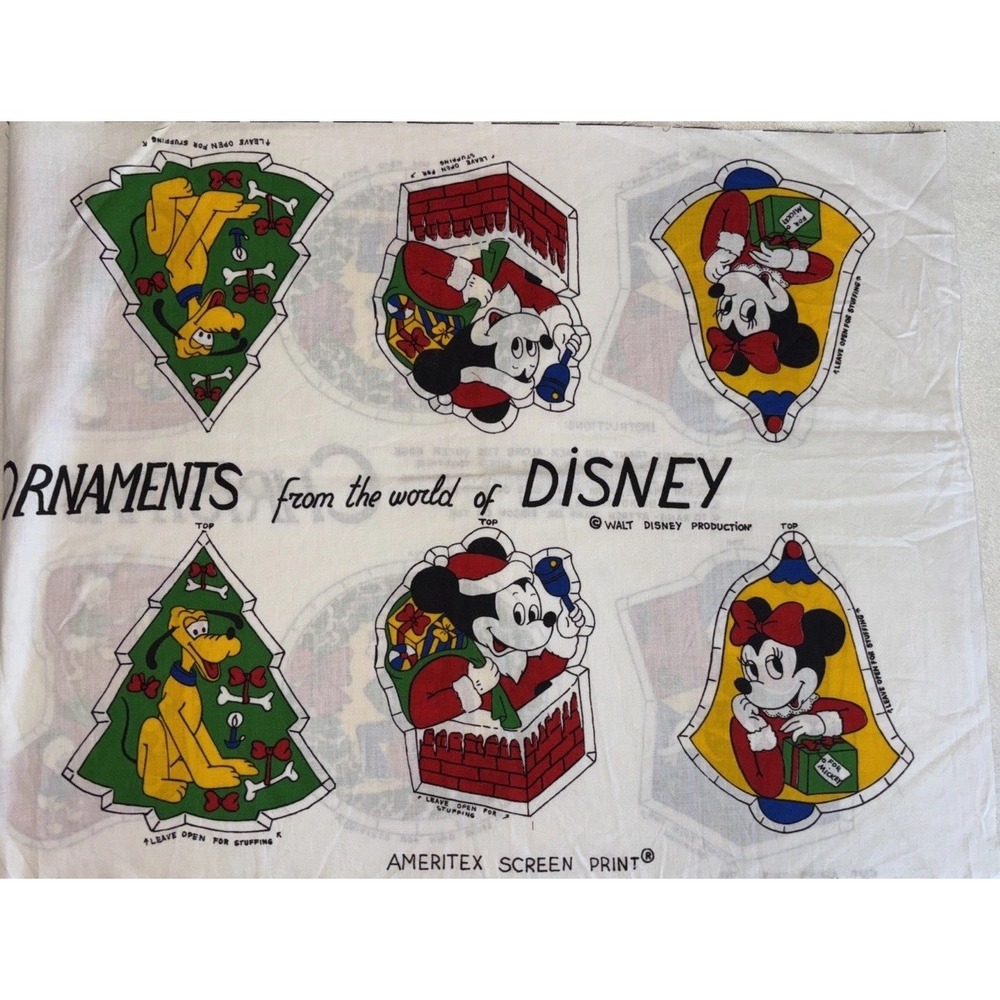 Vintage Mickey Mouse Fabric Panel Walt Disney Cut Sew Christmas Ornaments